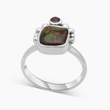 Ammolite & Garnet Silver Rings