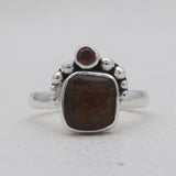 Ammolite & Garnet Silver Rings