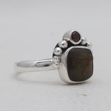 Ammolite & Garnet Silver Rings