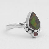 Ammolite & Garnet Silver Rings