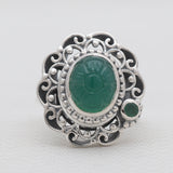 Carving Green Onyx & Emerald Silver Rings
