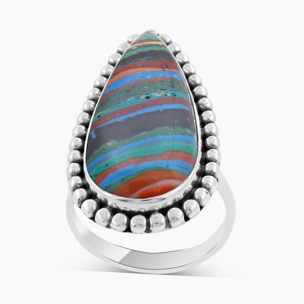Rainbow Calsilica Silver Rings