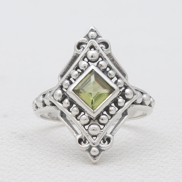 Green Peridot Silver Designer Rings
