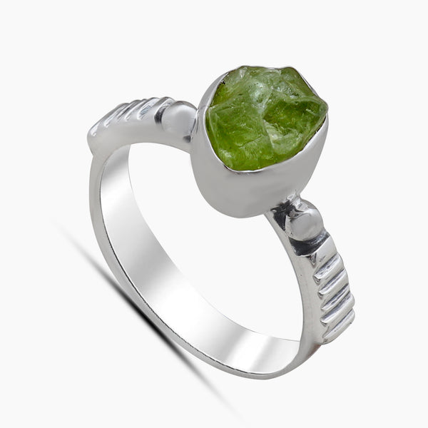 Raw Peridot Sterling Silver Rings