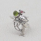 Tourmaline Silver Bird Rings