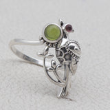 Tourmaline Silver Bird Rings
