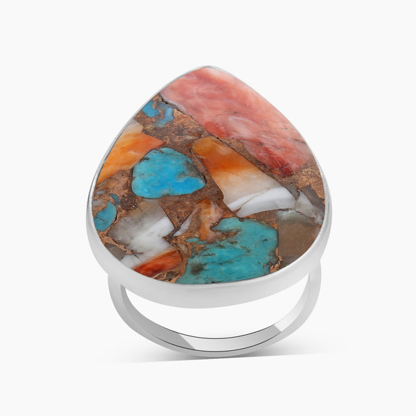 Turquoise Spiny Oyster Silver Rings