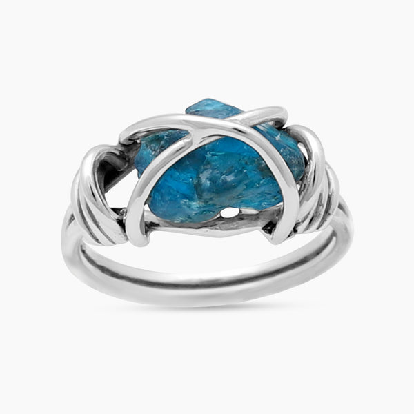 925 Sterling Silver Neon Apatite Wire Wrapped Rings