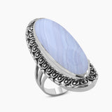 Blue Lace Agate Silver Designer Rings