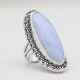 Blue Lace Agate Silver Designer Rings