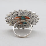 Turquoise Spiny Oyster Silver Mandala Rings