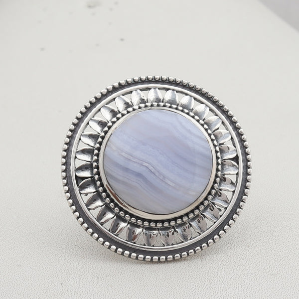 Blue Lace Agate Silver Rings