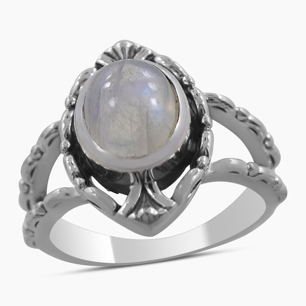 Natural Rainbow Moonstone Silver Rings