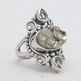 Pyrite Druzy Silver Rings