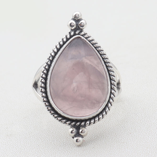 Natural Rose Quartz Silver Rings