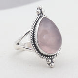 Natural Rose Quartz Silver Rings
