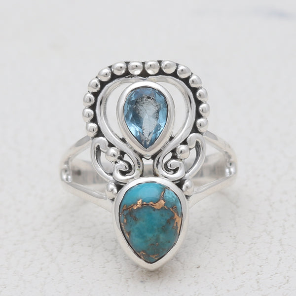 Blue Copper Turquoise Silver Rings