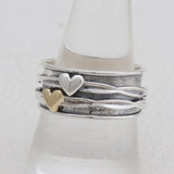 925 Sterling Silver Dual Heart Spinner Rings