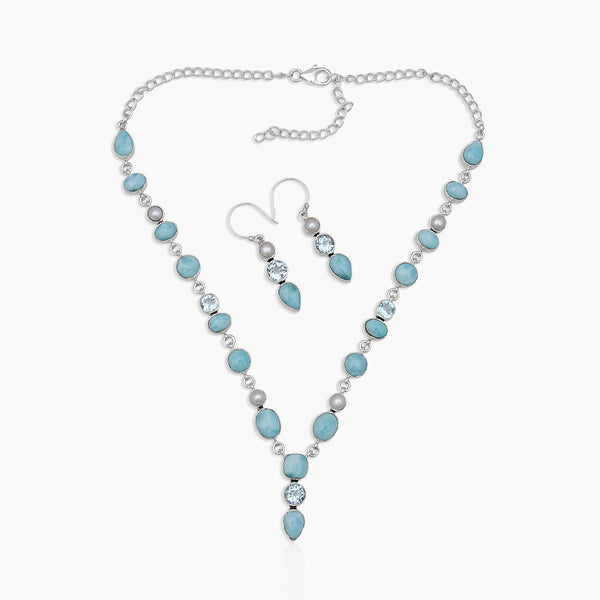 Larimar Silver Necklace Jewelry Sets