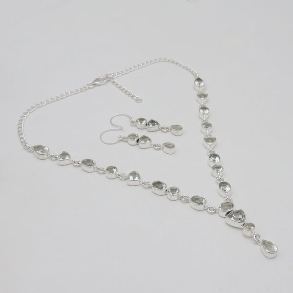 Green Amethyst Silver Necklace Jewelry Sets