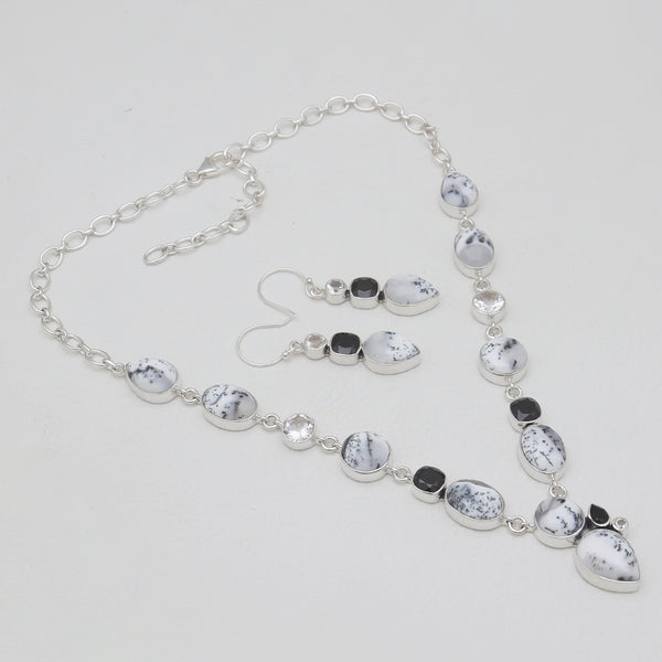 Dendritic Opal Silver Necklace Jewelry Sets