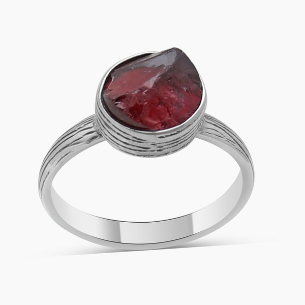 Natural Garnet Raw Silver Rings