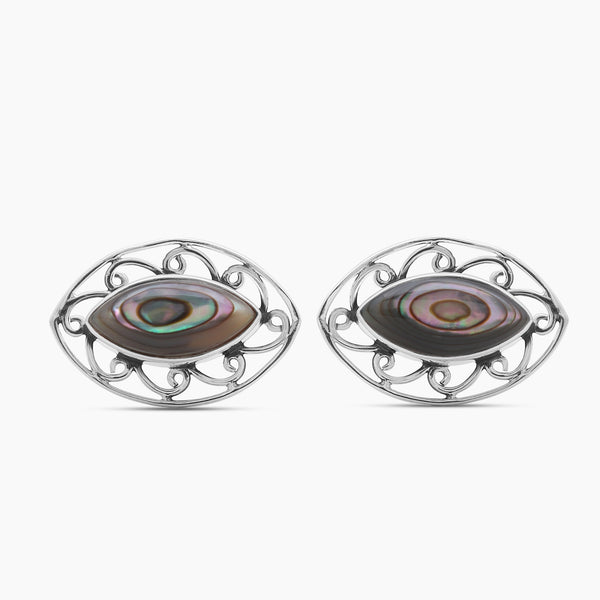 Abalone Shell Marquise Cut Silver Cufflinks