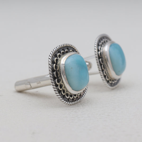 925 Sterling Silver Larimar Gemstone Cufflinks