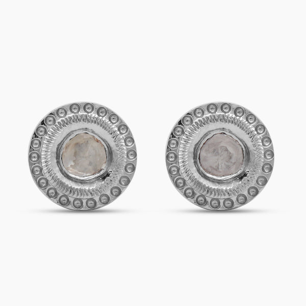 925 Sterling Silver Uncut Diamond Stud Earrings