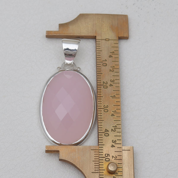 Natural Pink Chalcedony Silver Pendants