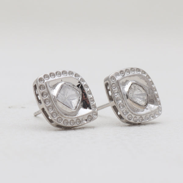 925 Sterling Silver Uncut Diamond Stud Earrings