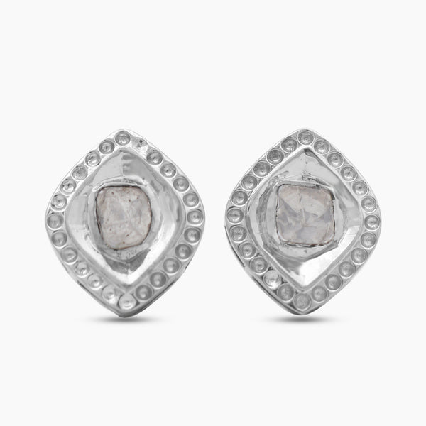 925 Sterling Silver Uncut Diamond Stud Earrings