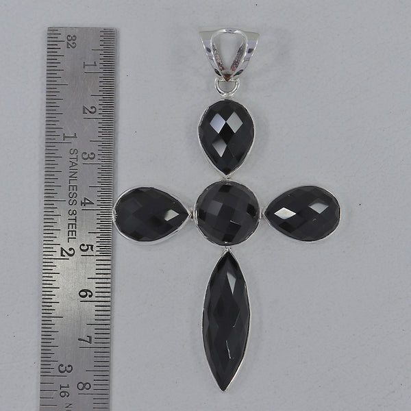 925 Sterling Silver Black Onyx Cross Pendants