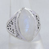 Natural Rainbow Moonstone Silver Rings