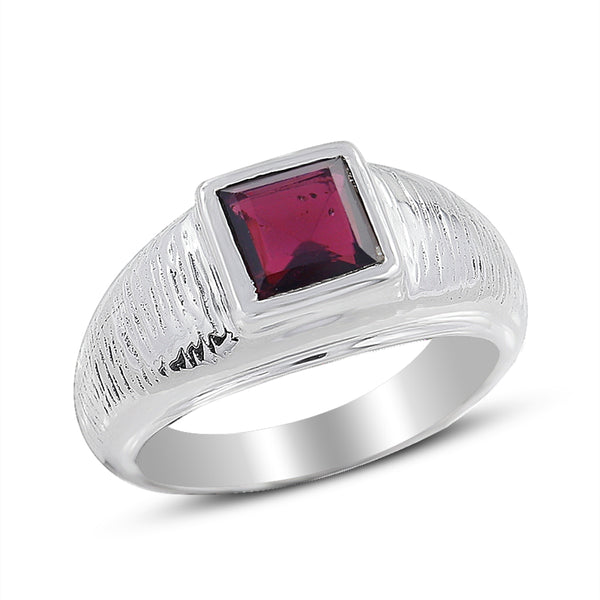 925 Sterling Silver Garnet Men's Ring