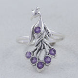 925 Silver Garnet Peacock Ring