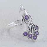 925 Silver Garnet Peacock Ring
