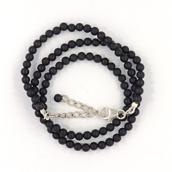 Natural Matte Black Onyx Round Beads Necklace