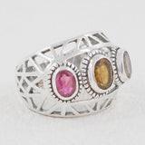 Natural Multi Tourmaline Ring in Solid Sterling 925 Silver