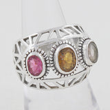Natural Multi Tourmaline Ring in Solid Sterling 925 Silver