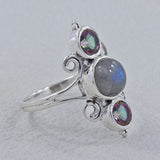 Rainbow Moonstone Silver Ring