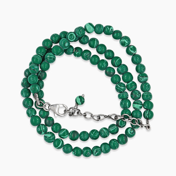 Natural Green Malachite Sterling Silver Beads Necklace