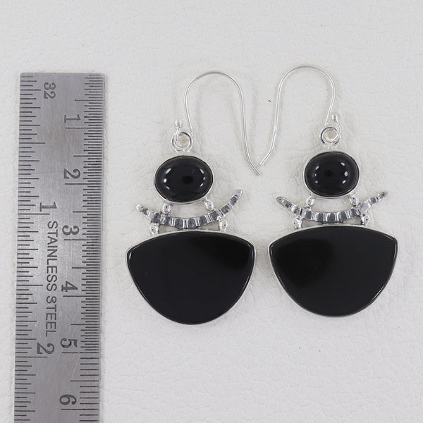 Black Onyx Silver Earrings