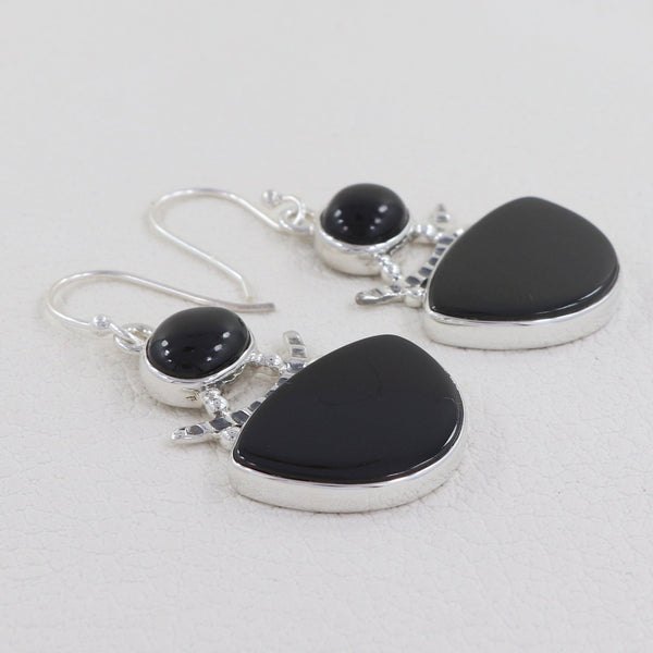 Black Onyx Silver Earrings