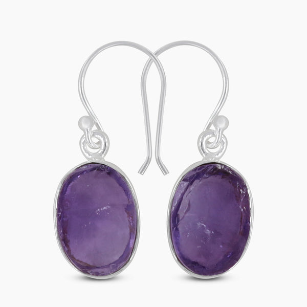 Raw Amethyst Silver Earrings