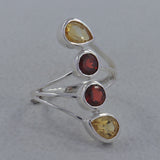 925 Silver Citrine & Garnet Ring