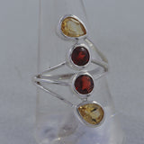925 Silver Citrine & Garnet Ring
