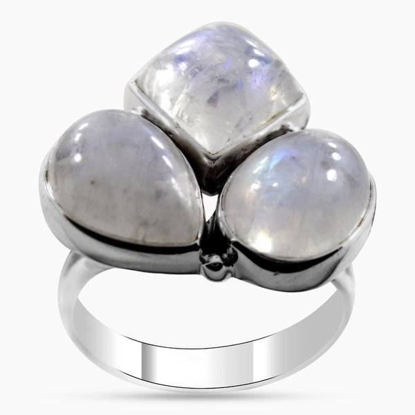 Natural Rainbow Moonstone Sterling Silver Ring