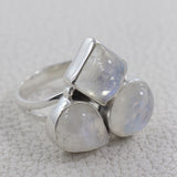 Natural Rainbow Moonstone Sterling Silver Ring