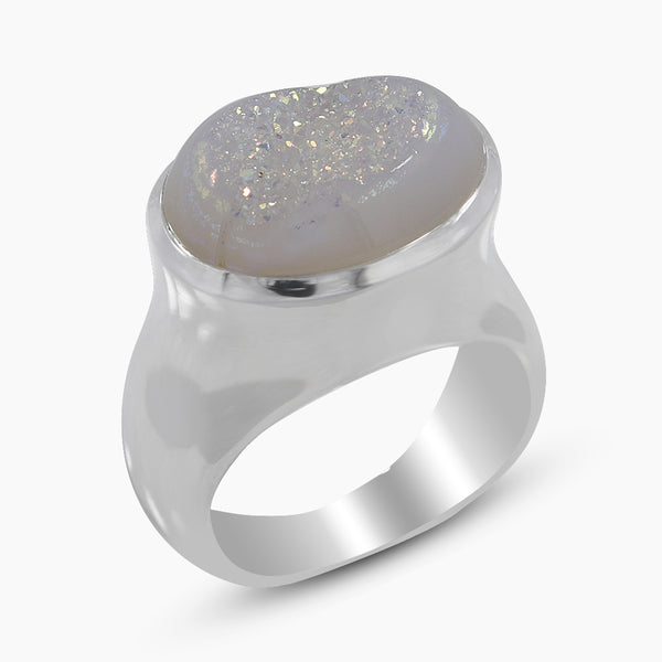 925 Silver Titanium Druse Unisex Rings